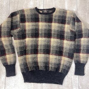 SOLD RRL Ralph Lauren Men's Plaid Crewneck Wool Sweater - Black, Cream, Red